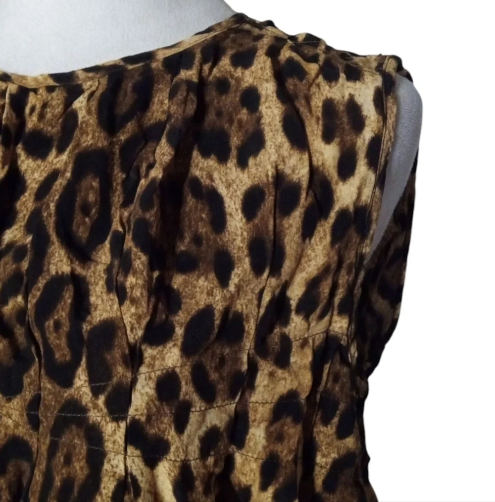 Authentic Michael Kors Made in Italy Pleated Cropped Leopard Print Tank Size 10